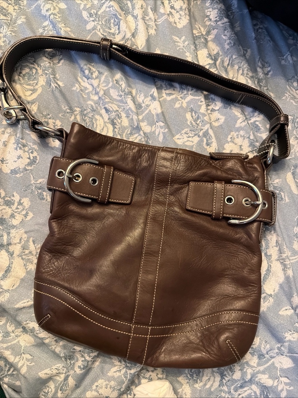 Coach Brown Leather Shoulder Bag with Silver Hardware